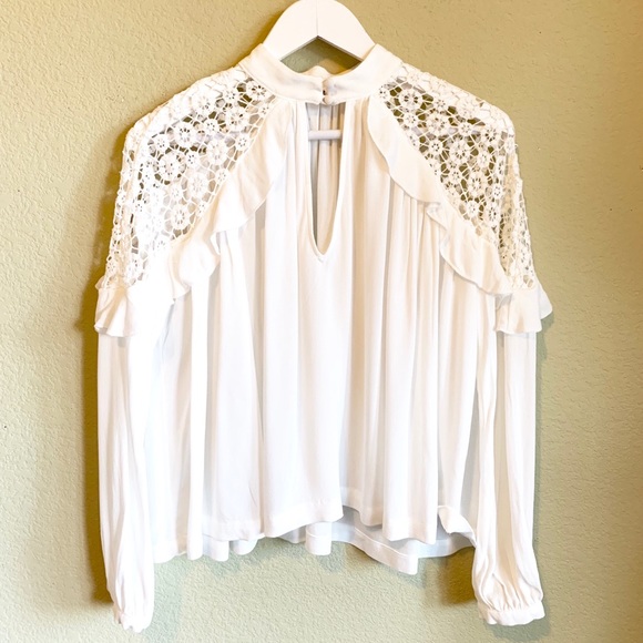 FREE PEOPLE Crochet Knit Shoulders White Blouse - Picture 3 of 8